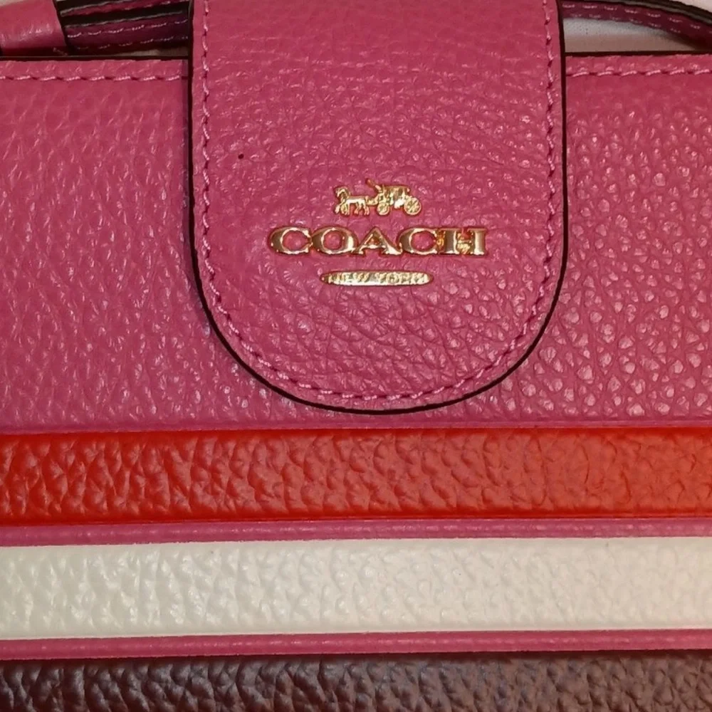 Coach Pink Leather Wristlet Wallet with Stripe Accents - Picture 6 of 11